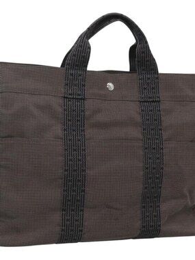 HERMES Her Line MM Hand Bag Canvas Gray Auth kk463